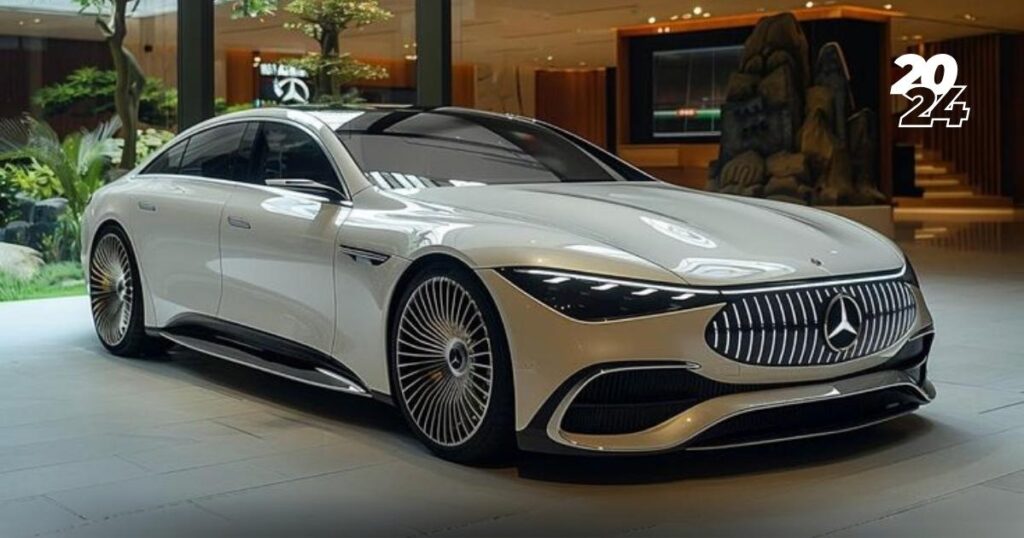 A sleek white 2024 Mercedes-Benz luxury sedan with a dark grille and large alloy wheels good for long trip